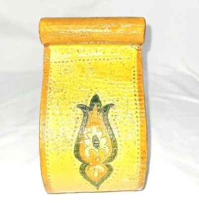 Maceta/pared mayólica vintage italiana firmada y numerada dorada/amarilla Foto 1 de 4