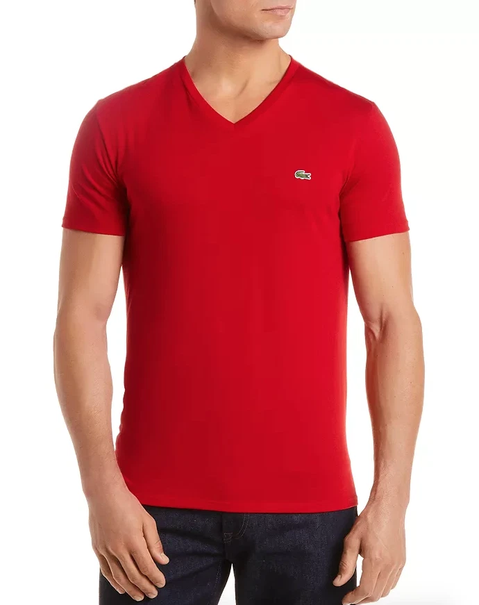 Lacoste Men's V-neck Pima Cotton Jersey T-shirt Short Sleeve Th6710 240 Red XL