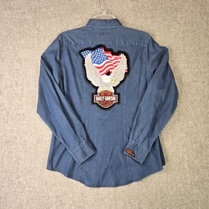 Harley Davidson Motorcycles Eagle Flag Patch Bluse Gr. M Chambray Faconnable - Bild 1 von 16