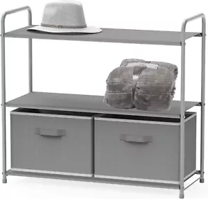 3-Tier Closet Storage with 2 Drawers, Grey - Picture 1 of 8