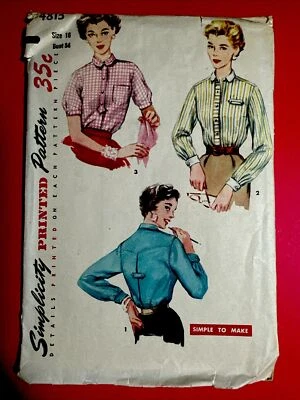 UNCUT 50’s Misses Blouse Shirt Top 16 Simplicity 4813 Sewing Pattern - Image 1 of 2