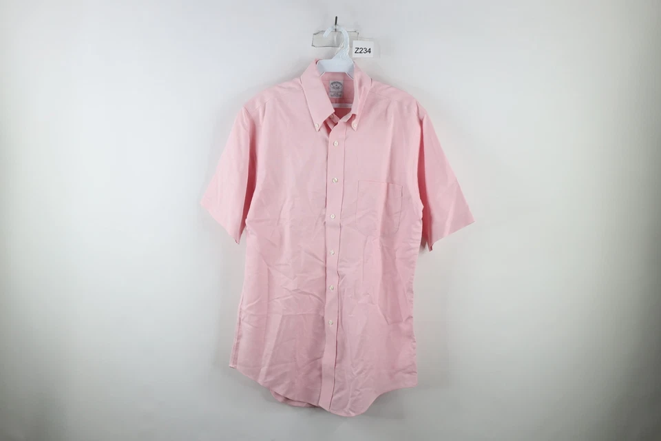 Vtg Brooks Brothers Mens 15 Slim Fit Short Sleeve Button Down Shirt OCBD Pink - Image 1 of 4