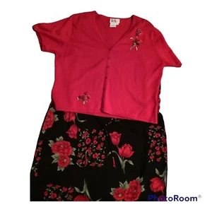 R & K Originals Red Black Short Sleeve Sweater & Dress 2 Piece Set Size 18 New - Picture 1 of 5