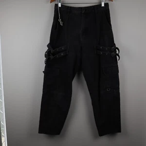 Black Friday Trip Cargo Pants Mens Size 30 Goth Steampunk Chain Straps - Picture 1 of 8
