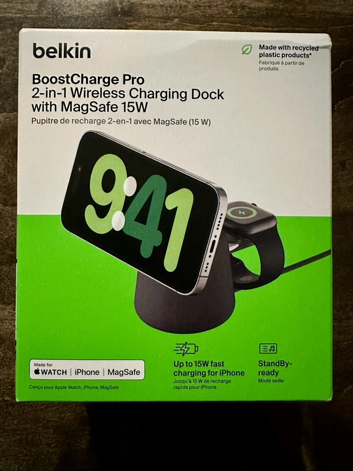 Belkin BoostCharge Pro 2-in-1 Wireless Magnetic Charging Dock with MagSafe Black