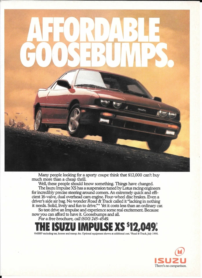 Isuzu Impulse XS 1991 coche deportivo rojo clásico vintage impreso anuncio publicitario Foto 1 de 1