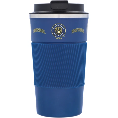 Milwaukee Brewers 18oz Coffee Tumbler with Silicone Grip Cover