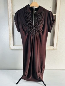 Women’s Heart Soul Ruffle V Neck Brown Dress Size Large Feminine Baby Doll - Picture 1 of 10