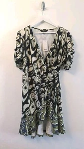 Lipsy Mono Wrap Ruched Mix Mini Dress Size 14 Short Sleeve. NWT - Picture 1 of 15