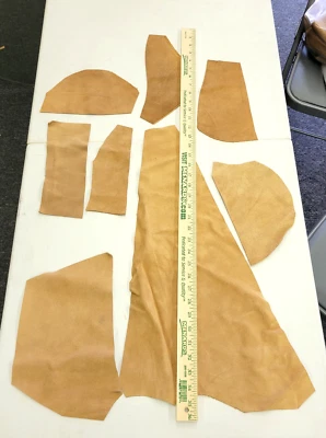 Suede Leather Tan Colored Remnant Lot, 8 Pieces (F) 10.5 Oz Unused Scraps - Image 1 of 4