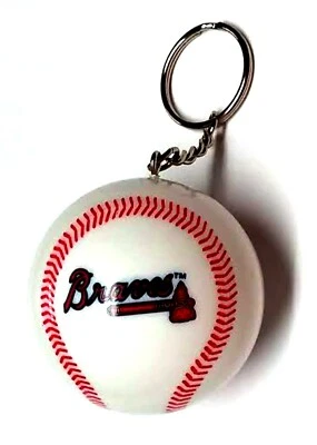 ATLANTA BRAVES KEYCHAIN BALL 2" ROUND LICENSED NEW MLB CHARM PULL - Image 1 of 2