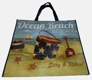 Coastal Tote Bag ~ OCEAN BEACH RESORT~ 19" x 17" x 7" - Picture 1 of 1