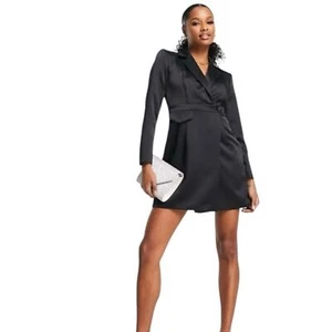 River Island Satin Blazer Minidress Black NWOT Size 10 - Picture 1 of 6