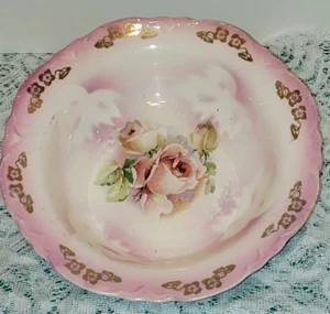 Vintage 1930er Thompson rosa & gelbe Rosen Schatten Blumen Gold Akzente Schale 9" - Bild 1 von 6