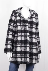 MARKUP WOMAN CAPPOTTO LANA A QUADRI BIANCO NERO CON COLLO E CHIUSURA BOTTONI - Foto 1 di 5