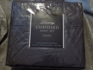 Gray Microfiber Embossed Queen Sheet Set Soft Bed 4 pc Deep Pockets NEW! - Picture 1 of 2