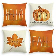 Orange Farmhouse Throw Pillow Covers Set of 4 Linen Autumn Decor Cushion Cases