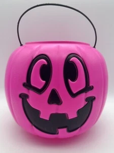 Vintage allgemeiner Schaumkunststoff Hot Pink Halloween Kürbis Süßes oder Saures Süßigkeiten Eimer - Bild 1 von 7