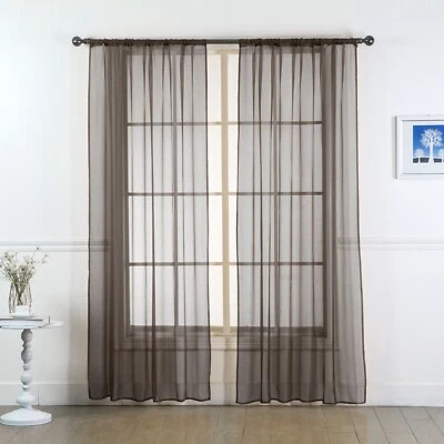 Set of (Two) 2 Sheer Curtain Panels  - Window Panels in Many Sizes and Colors - Image 1 of 4
