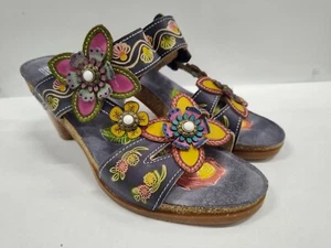 L'Artiste By Spring Step Haverb Sz 41 US 10 Sandals Floral Blue Gray Leather - Picture 1 of 20