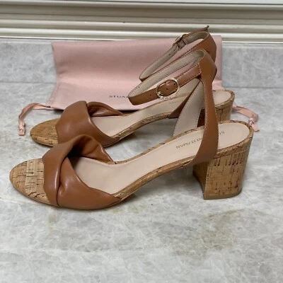 Stuart Weitzman Everly 50 Sandal Womens 8.5 Nude Ankle Strap Buckle Cork Heels - Image 1 of 4