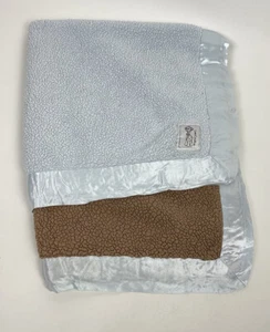 Little Giraffe Mocha Brown Light Blue Sherpa Blanket Satin Trim 29" X 35" Baby - Picture 1 of 8