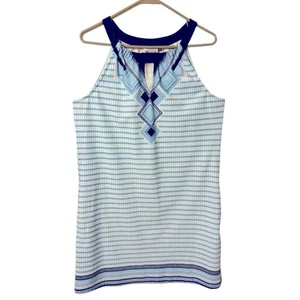 Camiseta sin mangas halter con estampado geométrico azul Cabana Life talla grande - Imagen 1 de 5