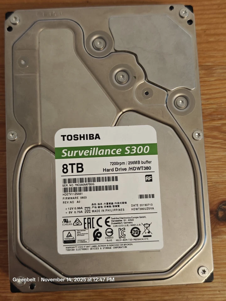 Toshiba 8TB S300 Surveillance 3.5" 7200RPM - Image 1 of 1