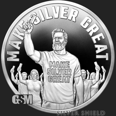 2025 MAKE SILVER GREAT 1 oz .999 Fine Silver Shield Proof  MICROMINTAGE PRESALE - Image 1 of 4