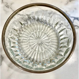 Vintage Leonard Italy Lead Crystal w/ Metal Silver Plated Rim Bowl 9" - Picture 1 of 6