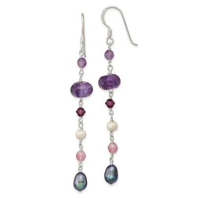 Sterling Silver Amethyst, Lavender Jade, Cultured Pearl Drop & Dangle Earrings - Image 1 of 4