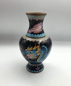 Vintage Chinesische Cloisonné Emaille Drachen Vase 15,5 cm - Bild 1 von 12