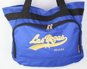 Borsa Bovano USA tote bag Las Vegas blu nylon chiusura cerniera ricamo oro 14x5x13 - Foto 1 di 8
