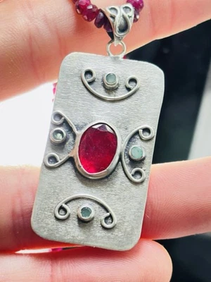 Modernist silver,rubies and emeralds necklace signed ‘Eymen’ - Image 1 of 4