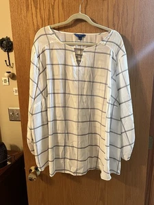Apt. 9 White Tunic Black Cross Pattern- Adjust 3/4 Sleeve -Silver Accent -4x - Picture 1 of 11