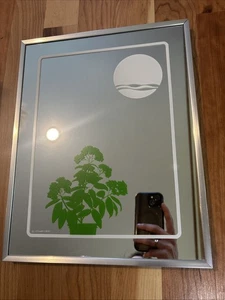 "Espejo enmarcado John Lee años 70 pintado floral excelente estado verde 11""x14""" - Imagen 1 de 5