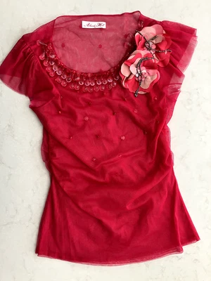Alannah Hill pink Blouse beaded pink crystals silk beaded flowers & Cami s8 - image 1 of 4