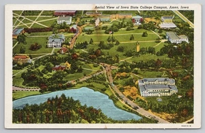 Luftaufnahme des Iowa State College Campus in Ames Iowa ca. 1940er Postkarte - Bild 1 von 2