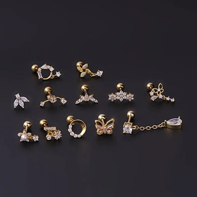 Yellow Gold-plated Cubic Zirconia Ear Stud ** 12 Styles ** Buy 2 Get 1  FREE ** - Image 1 of 3