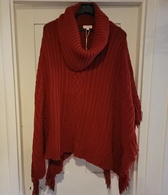 Monsoon Knitted Poncho S/M Women's Red Jumper Cape Chunky Heavy - Image 1 of 4