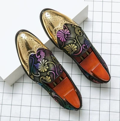 Zapatos de vestir para hombre con estampado floral de cuero PU formales de negocios punk informales de fiesta Foto 1 de 4