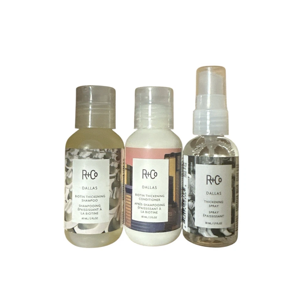 Champú, acondicionador y spray espesante de biotina R+CO Dallas - Juego de tamaño de viaje Foto 1 de 1