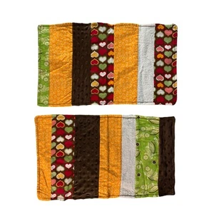 Juego de 2 manteles individuales de retazos hechos a mano verde naranja marrón 19,5 x 12 pulgadas - Imagen 1 de 2