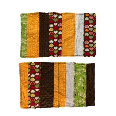 Handmade Patchwork Placemats set of 2 Green Orange Brown 19.5x12 in - Image 1 of 2