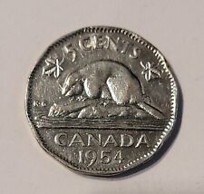 1954 Canadian Five Cent Canada Nickel 5c Elizabeth II Beaver - EXACT COIN