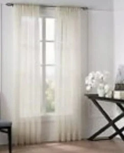 Valeron Natural Sheer Linen Blend One Rod Pocket Sheer White 60x84” reg 39.99 - Picture 1 of 3