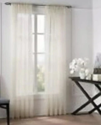 Valeron Natural Sheer Linen Blend One Rod Pocket Sheer White 60x84” reg 39.99 - Image 1 of 3