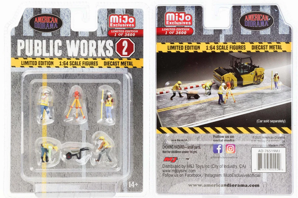 1:64 American Diorama Mijo Figurine Public Travaux 2 - 4 + 2x Accessoire Limitée - Photo 1/1