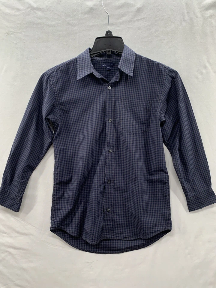 GAP KIDS Boys Blue Beige Classic Gingham Plaid Long Sleeves Button Up Shirt (XL) - Image 1 of 4