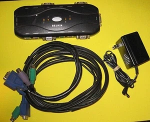 Belkin 4-Port KVM Switch PS/2 VGA~F1DJ104P-B w/ StarTech Cable (1) - ~USED~ - Picture 1 of 9